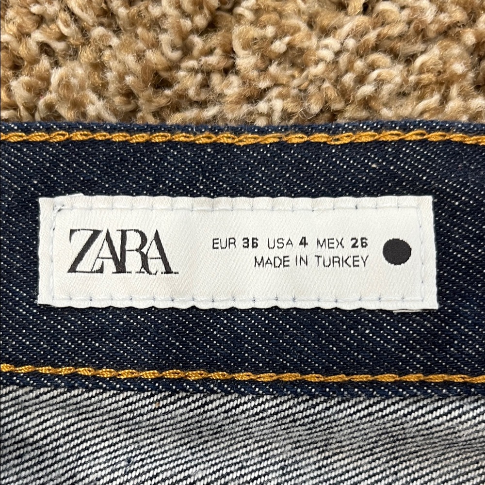 ZARA Navy Denim Waistband with White Logo Tag